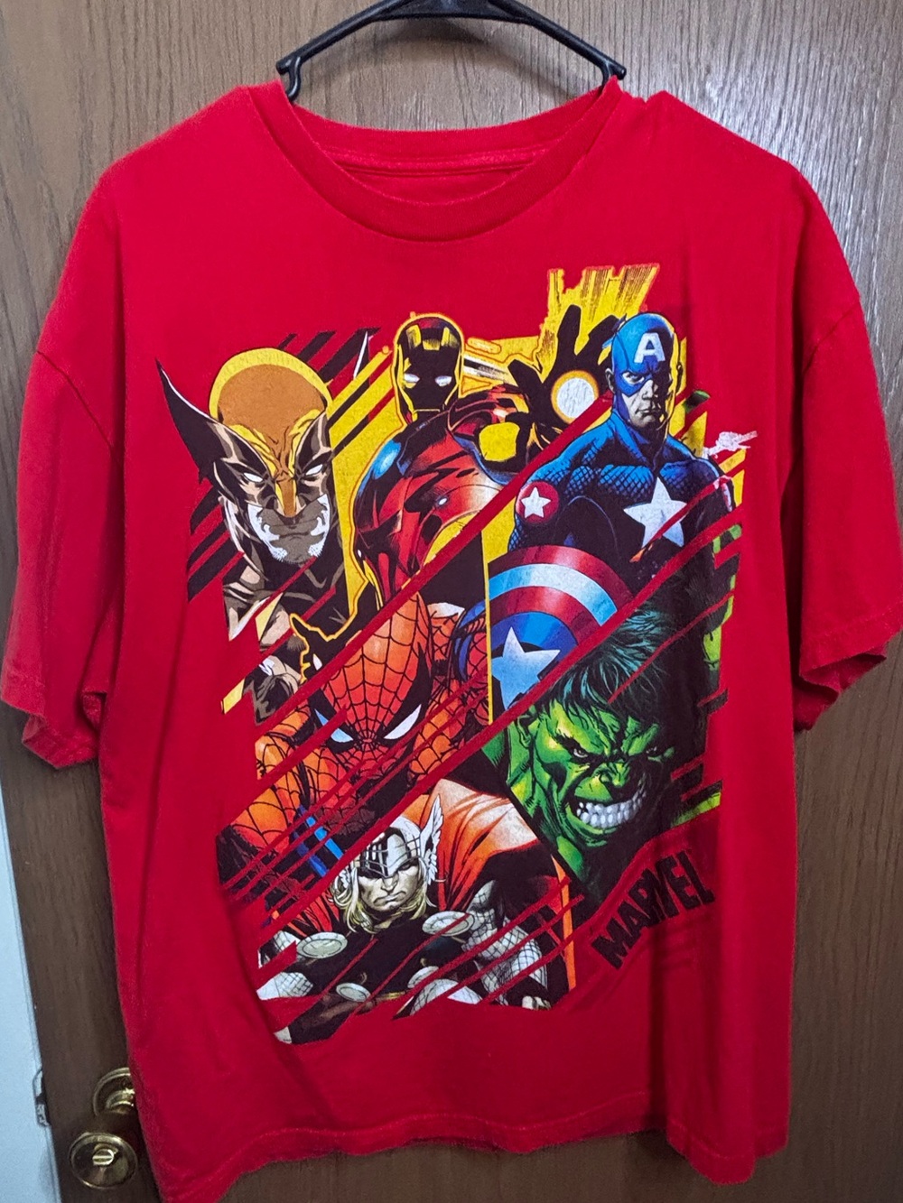 Marvel Red Avengers Character Montage Short Sleeve Tee